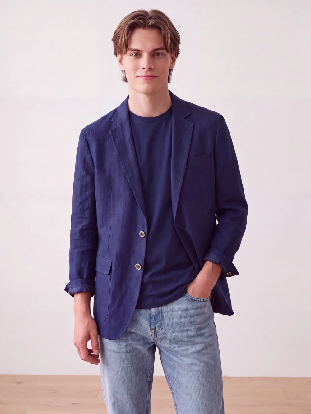 Michael Kors 100% Linen Blazer Sport Coat Navy Blue coastal Budiness casual